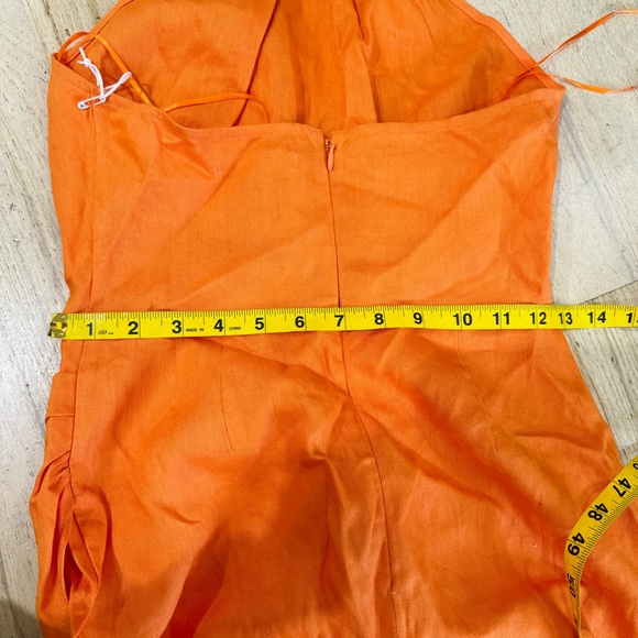 Reformation Dory Linen Dress in Orange Halter Neckline Faux Wrap Mini NWT - Picture 8 of 11